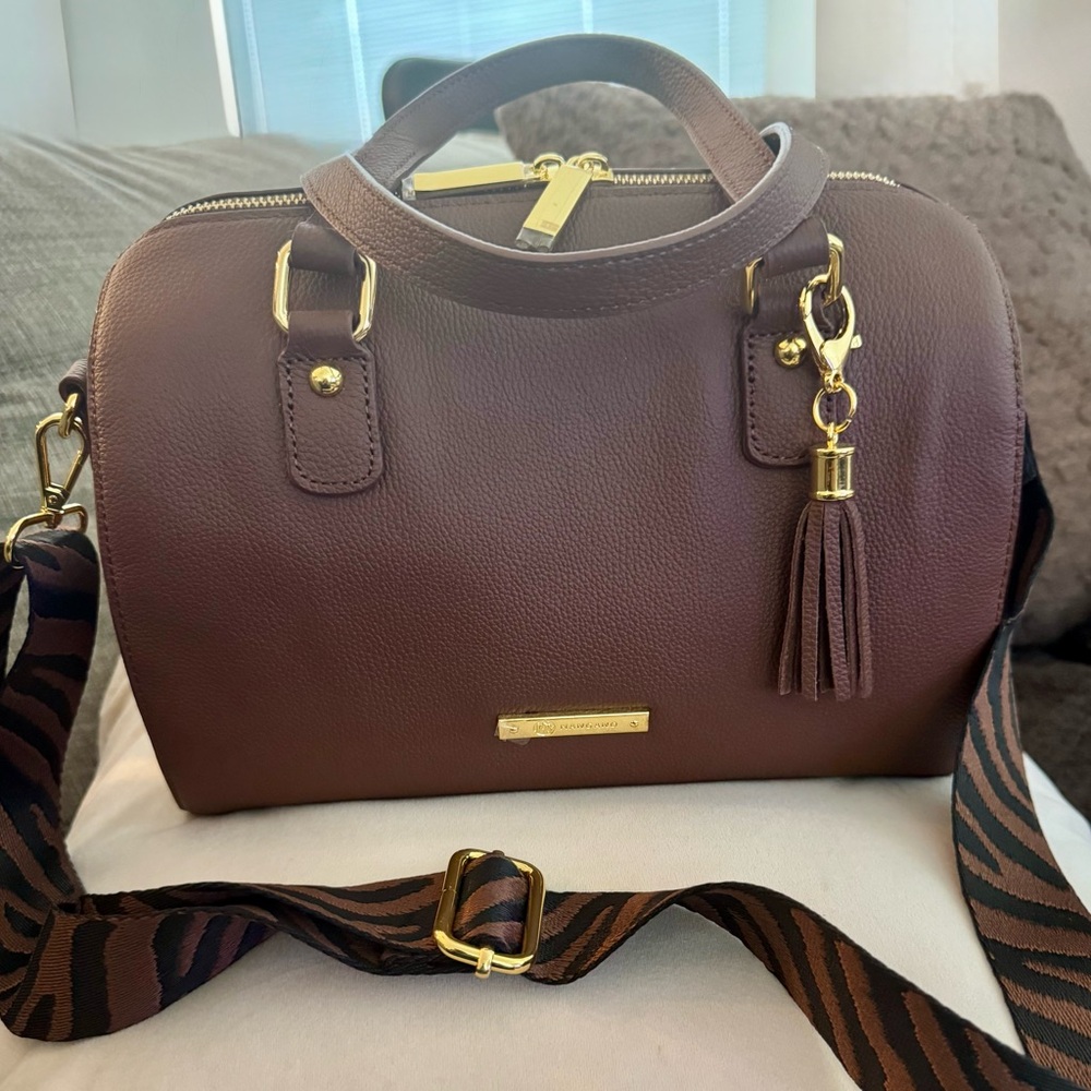 Leather Handbag by Joy Mangano with Gold Accents and matching clutch/wallet